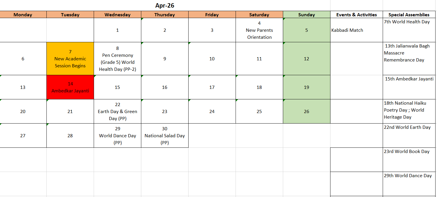 April 2026 Calendar